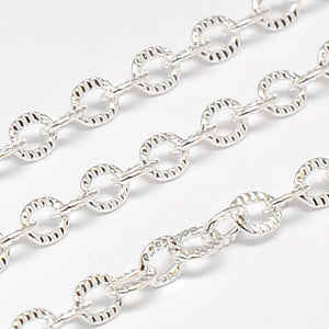 Silver Plated Brass Texture Cable 3x3.5mm Chain by Foot (3 feet minimum)
