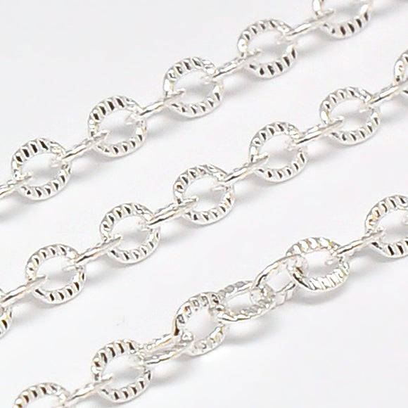 Silver Plated Brass Texture Cable 3x3.5mm Chain by Foot (3 feet minimum)