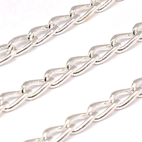Silver Plated Brass Twisted Curb 3x7mm Chain by Foot (3 feet minimum)