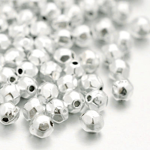 Silver Plated Tumble Faceted Nugget 4mm (100 pcs)