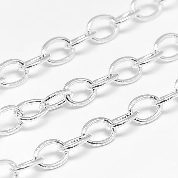 Silver Plated Brass Cable 5x6.5mm Chain by Foot (3 feet minimum)