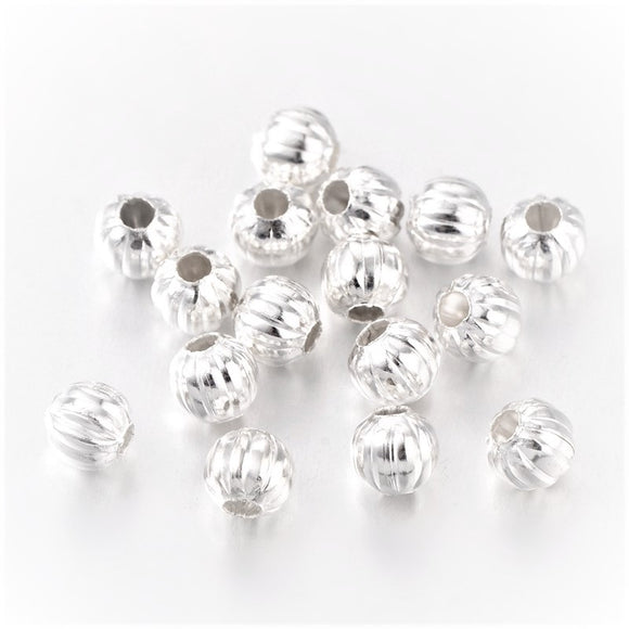 Silver Plated Brass Corrugated Round Bead 5mm (100 pcs)