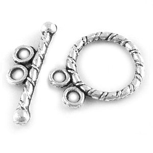 Pewter Rope Toggle Clasp 12mm, 2 Strands (10 sets)