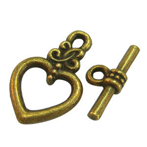 Antique Bronze Heart Toggle 21mm long, 13mm wide (10 sets)