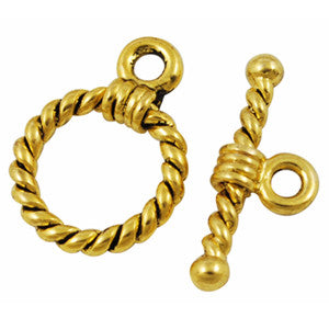 Antique Gold Twist Rope Toggle Clasp 14mm (10 sets)