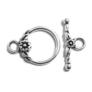 Pewter Silver Flower Toggle 17mm (10 sets)