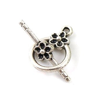 Pewter Silver Flower Toggle 14mm (10 sets)