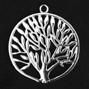 Bright Silver Plated Pewter Tree Pendant 38mm