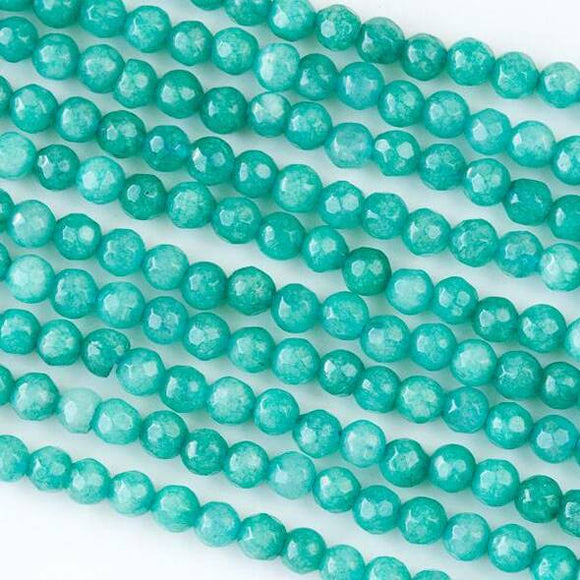 Turquoise Green Jade Dyed Faceted Round Bead 4mm