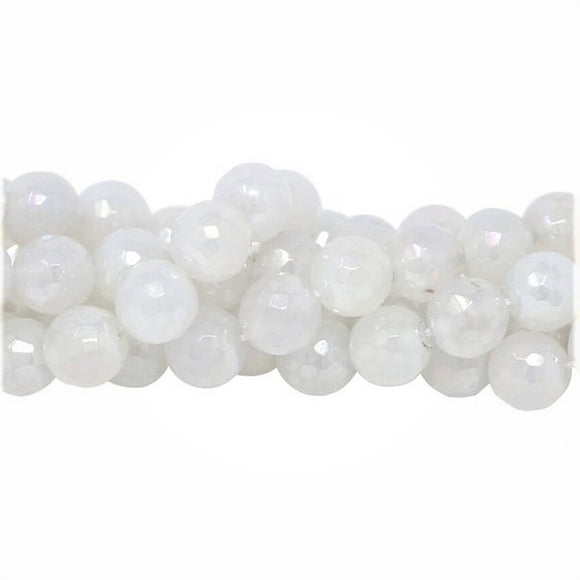 White Agate Faceted Round Bead 8mm