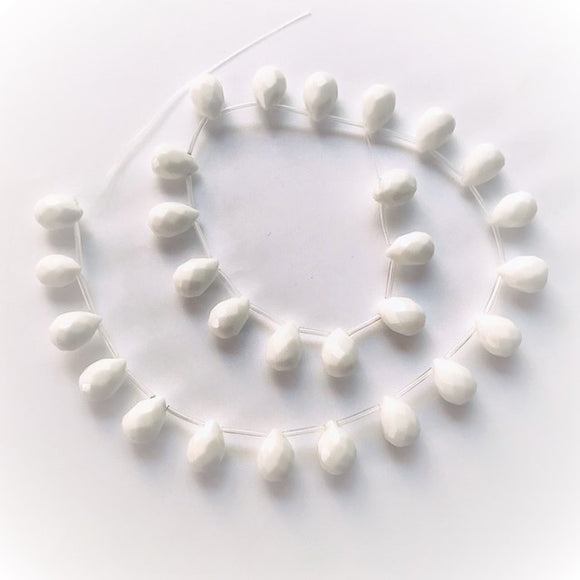 White Jade Faceted Round Drop 10x14mm