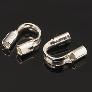 Silver Plated Brass Wire Protector 4mm wide, 5mm long, 1mm thick, hole: 0.5mm (100 pcs)