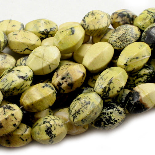 Yellow Turquoise Faceted Rice Oval 15x20mm